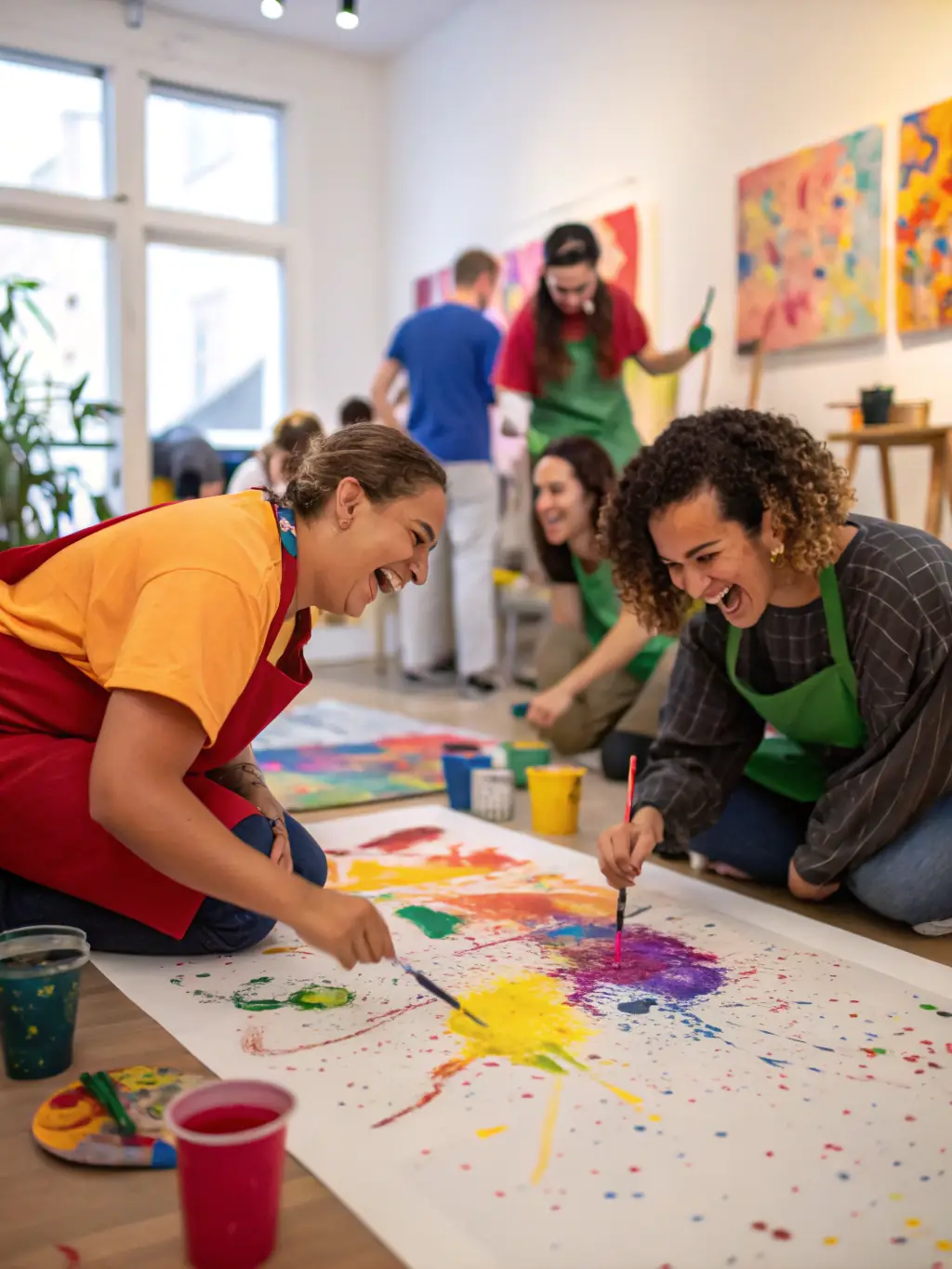 A dynamic image of a graffiti art workshop, featuring participants creating colorful and expressive murals under the guidance of a professional graffiti artist, highlighting the artistic exploration involved.